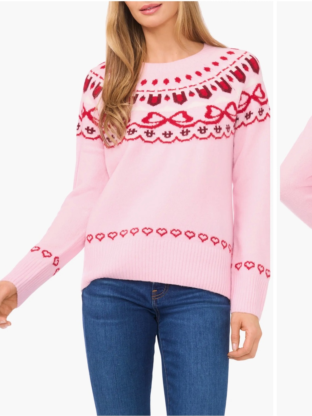 Cece Heart Bow Fair Isle Sweater